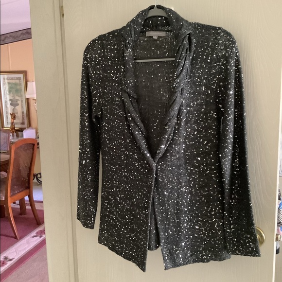 NY Collection Cardigan gray sequins size S nice Fall & Winter Holiday Ready - Picture 2 of 11